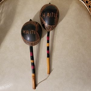 VTG Wooden Hand Carved Maracas From Haiti
